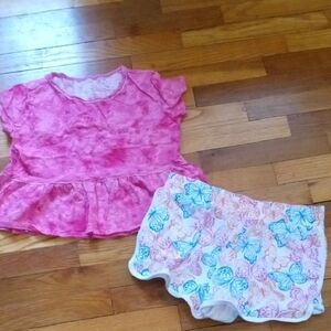 Girls Pink Tie-Dye Peplum Top with Butterfly Printed Shorts, girl XL